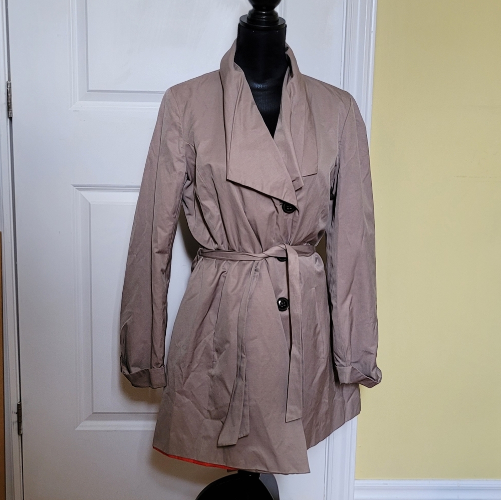 Simon Chang coat jacket trench coat trenchcoat 10 taupe brown neutral classic